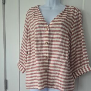 NEW‎ Rachel Zoe Red and Cream Striped Cuffed Sleeve Top